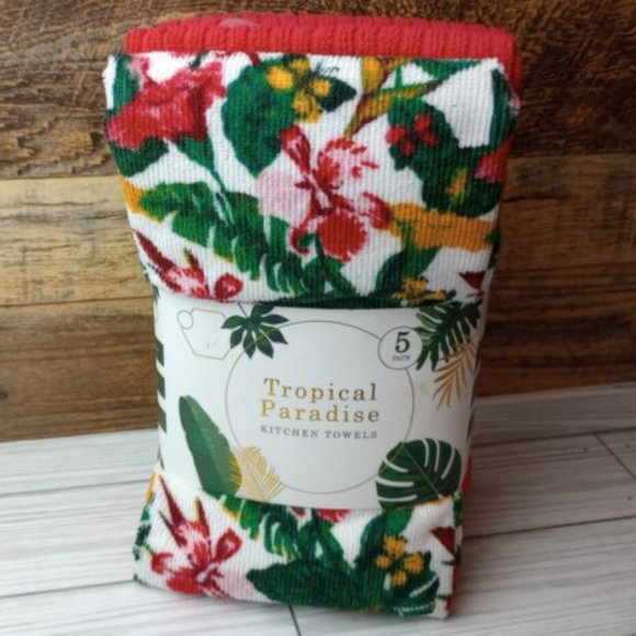 5 Pack Tropical Paradise Microfiber Kitchen Towels Butterflys & Flowers - Picture 1 of 6